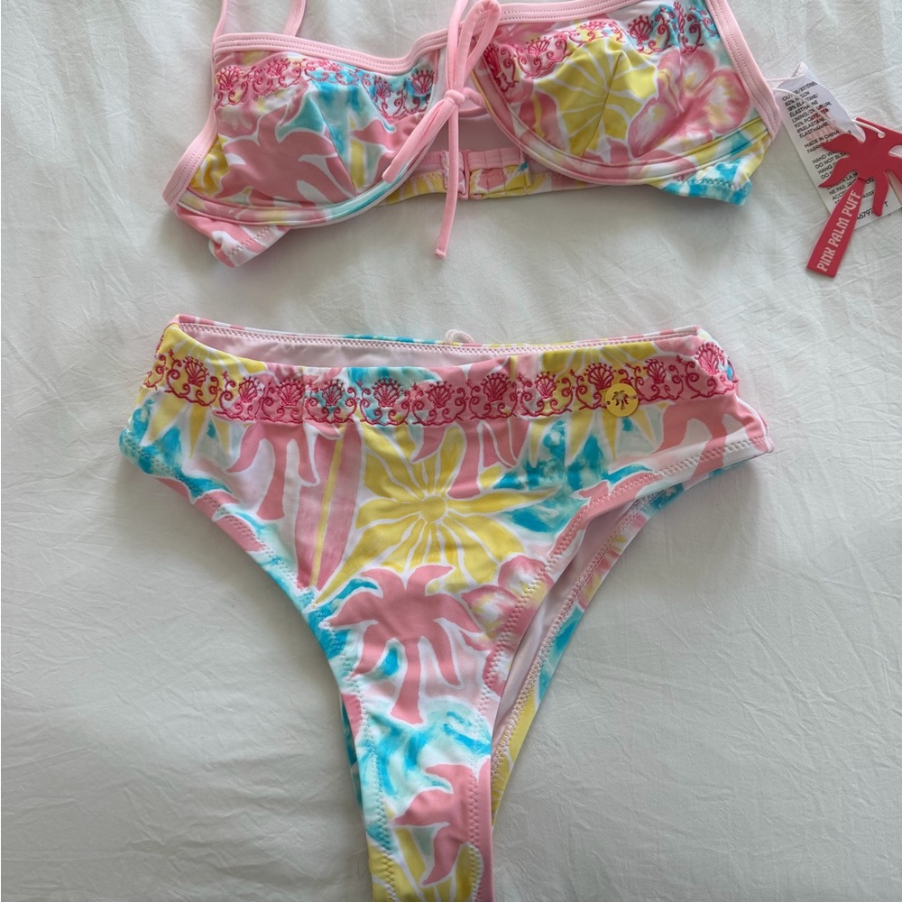 Pink Palm Puff XS bikini  Floral Tie-Front Bikini Set - Picture 4 of 6